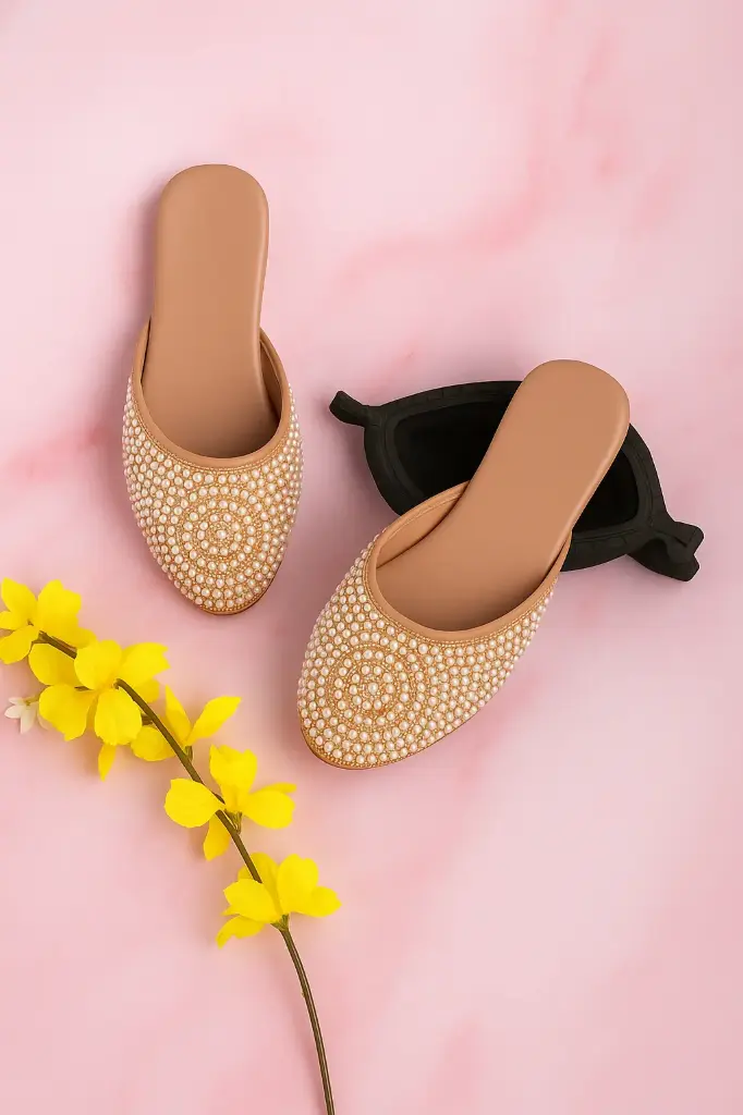 beige pearl slipon women sandals