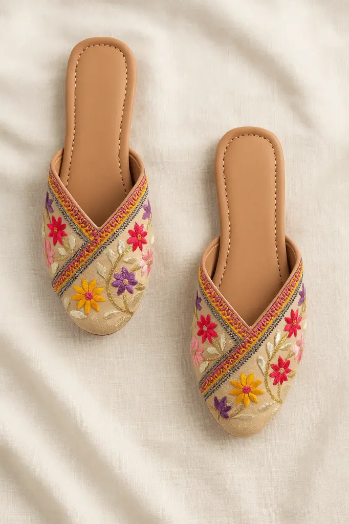 Designer Ethnic Juttis for Women – Hand Embroidered Floral Slip-Ons
