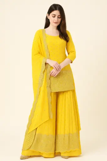 Yellow Embroidered Sharara Suit with Dupatta