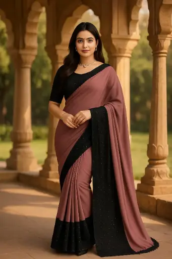 Wine Black Dual Tone Georgette Saree for Women