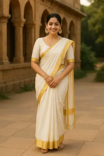 Kerala Traditional Cream Gold Kasavu Cotton Saree