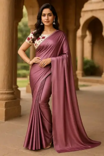 Rose Mauve Striped Designer Saree with Blouse