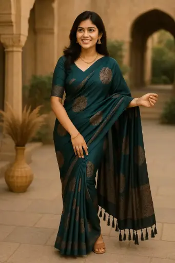 Teal Blue Zari Woven Silk Saree for Weddings