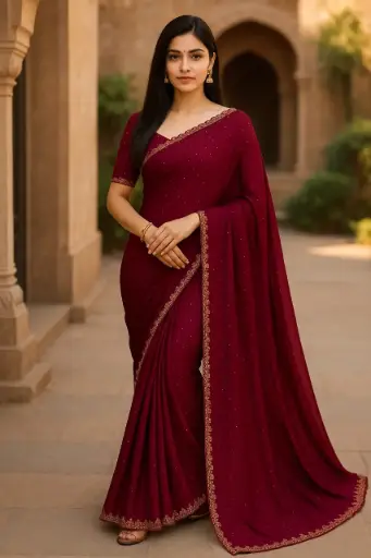 Maroon Velvet Border Saree for Bridal Events