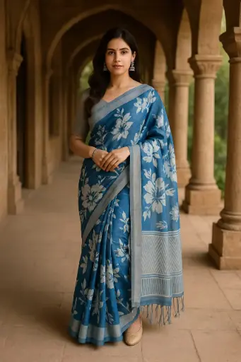Teal Blue Zari Woven Silk Saree for Weddings