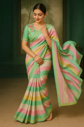 Pastel Multicolor Cotton Saree for Daily Wear