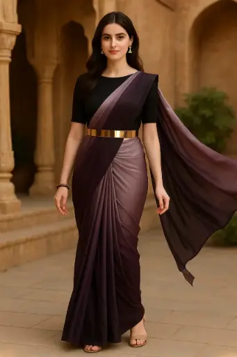 Plum Designer Saree with Belt for Modern Look