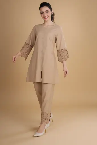 Vanilla Beige Lounge Co-ord – Minimalist Two-Piece Set for Women