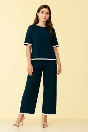 Elegant Purple Co-ord Set for Women | Western Wear Two-Piece Outfit with White Trim | Casual & Party Wear Dress